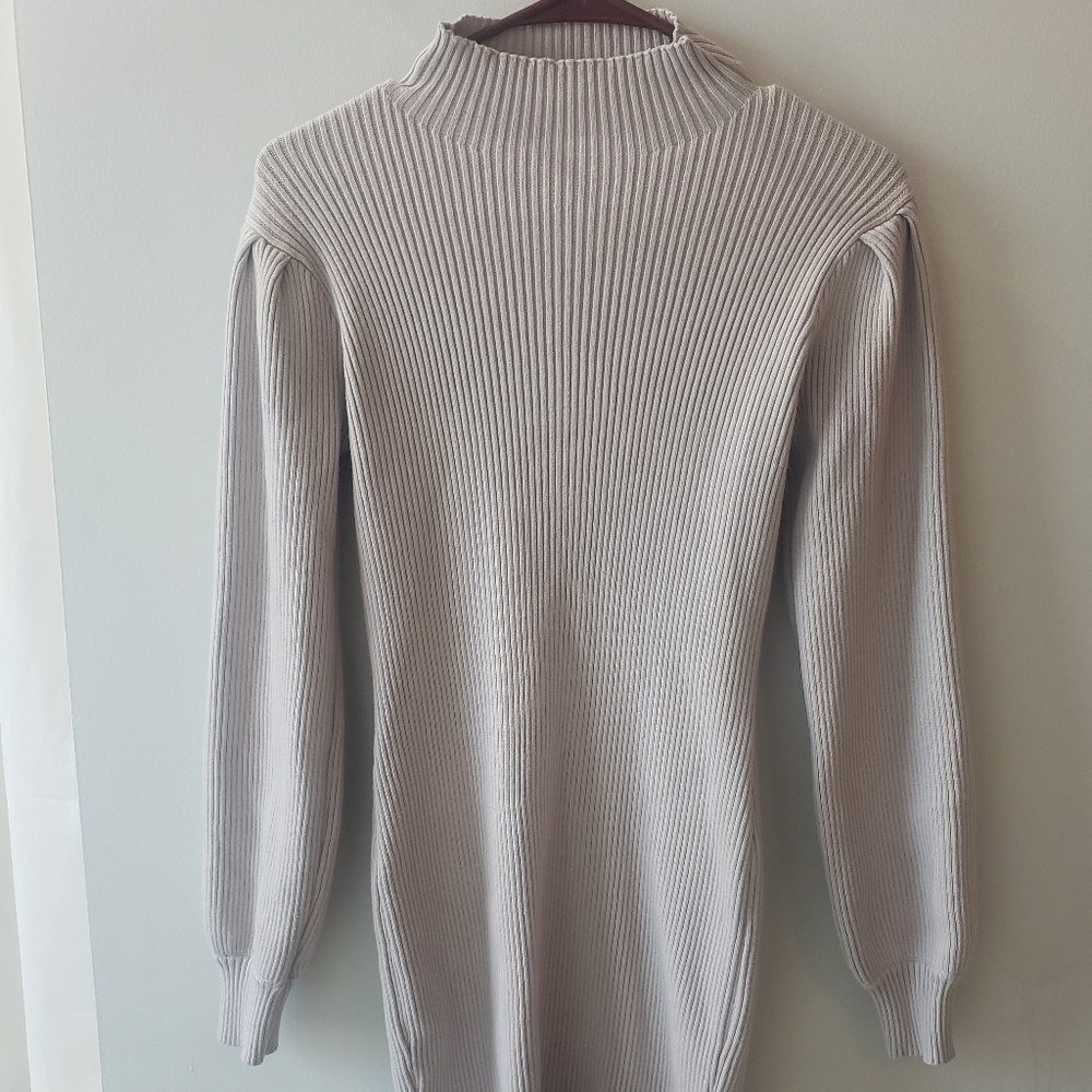 Small Light Gray Ribbed Sweater Dress